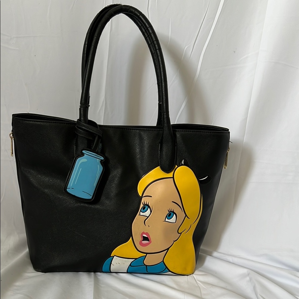 Disney Black and Blue Tote Bag with Alice in Wonderland Design